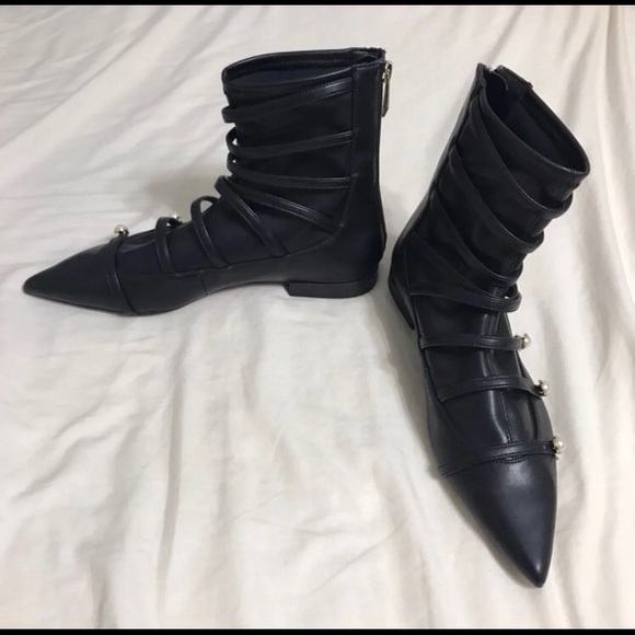 Zara Trafaluc Black Faux Pearl Ankle Boots - Picture 6 of 6